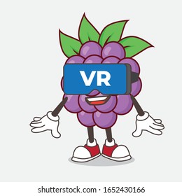 A picture of Boysenberries cartoon mascot character with Virtual reality headset