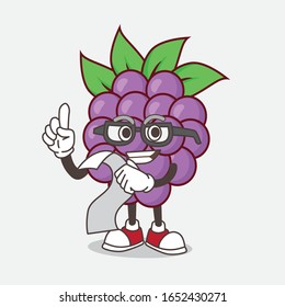 A picture of Boysenberries cartoon mascot character holding a menu