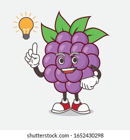 A picture of Boysenberries cartoon mascot character get an idea
