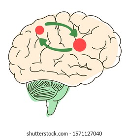 Picture of a brain on a white background. Education neural connections. The structure of on the Central nervous system. The formation of the aneurysm. Vector illustration for a medical Handbook.