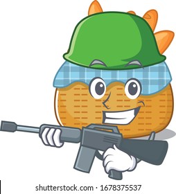 A picture of bread basket as an Army with machine gun