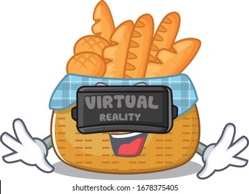 A picture of bread basket character with Virtual reality headset