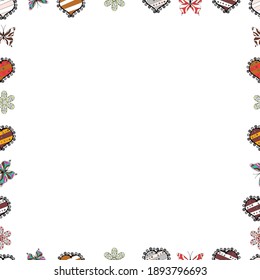 Picture in brown, white and black colors. Hand drawn doodle frames. Vector.