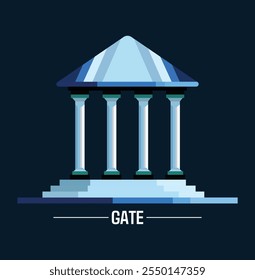 uma imagem de um edifício com a palavra portão sobre ele