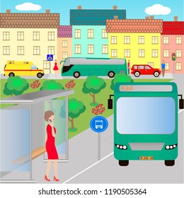 Picture of bus on the bus stop.
