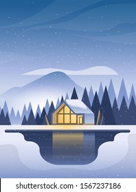 Picture for calendars and postcards. Winter season. Vector landscape illustration.