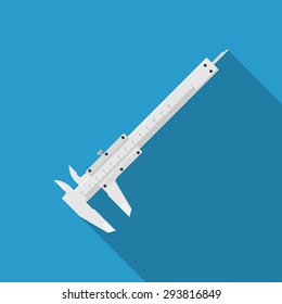 picture of a caliper on blue background, flat style illustration