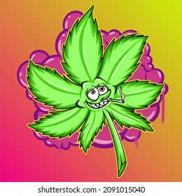 Foto de un personaje de hoja de cannabis. Vector