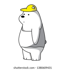 a picture of a cartoon character from a polar bear wearing a yellow hat and a white shirt.