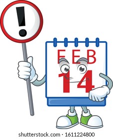 A picture of Cartoon mascot of 14th valentine calendar rise up a broad
