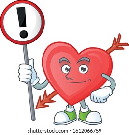 A picture of Cartoon mascot of arrow love rise up a broad