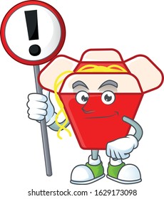 A picture of Cartoon mascot of chinese box noodle rise up a broad