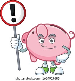 A picture of Cartoon mascot of piggy bank rise up a broad