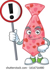 A picture of Cartoon mascot of pink love tie rise up a broad