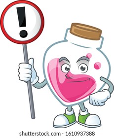 A picture of Cartoon mascot of pink potion rise up a broad