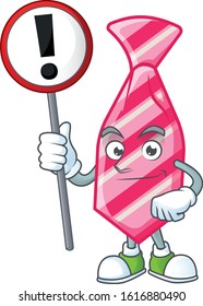 A picture of Cartoon mascot of pink stripes tie rise up a broad
