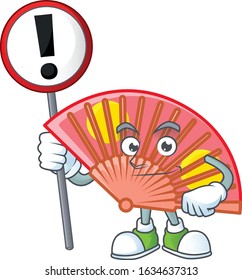 A picture of Cartoon mascot of red chinese folding fan rise up a broad