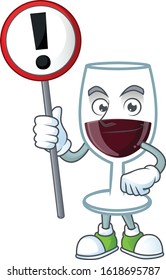 A picture of Cartoon mascot of red glass of wine rise up a broad