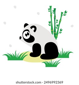 A picture with cartoon panda and bamboo, vector illustration