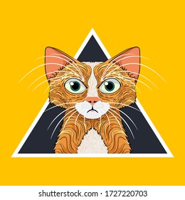 Imagen de un gato al estilo de las caricaturas usando elementos gráficos. Material vectorial.