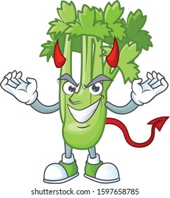 Picture of celery plant as a Devil cartoon mascot