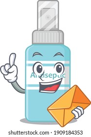 A picture of cheerful antiseptic caricature design concept having an envelope