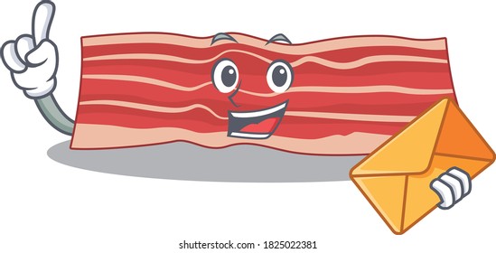 A picture of cheerful bacon cartoon design with brown envelope