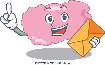 A picture of cheerful brain cartoon design with brown envelope
