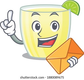 A picture of cheerful daiquiri cocktail cartoon design with brown envelope