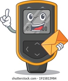A picture of cheerful dive computer caricature design concept having an envelope