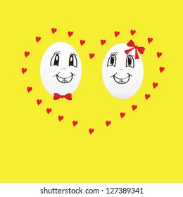 Picture of cheerful eggs on yellow background