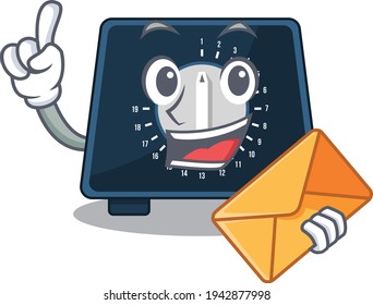 A picture of cheerful kitchen timer cartoon design with brown envelope