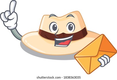 A picture of cheerful panama hat cartoon design with brown envelope