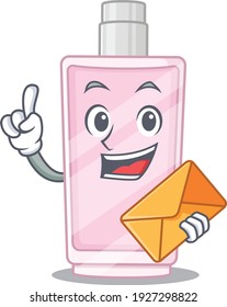 A picture of cheerful perfume caricature design concept having an envelope. Vector illustration