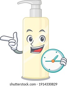 A picture of cheery hair mask holding a clock. Vector illustration