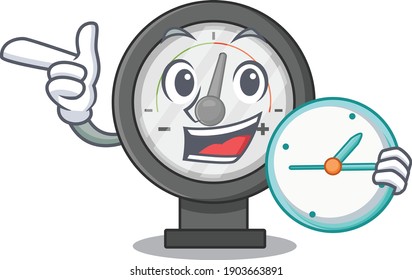 A picture of cheery pressure gauge holding a clock