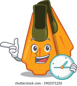 A picture of cheery swim fins holding a clock