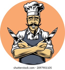 picture of a chef carrying two knives