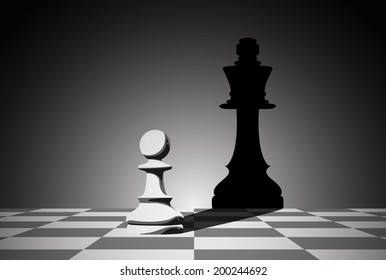 picture of chess pawn dropping shadow of a queen, strength aspiration and leadership concept