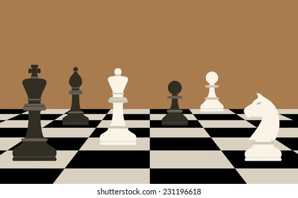 picture of chessboard and chess figures on it, business strategy concept