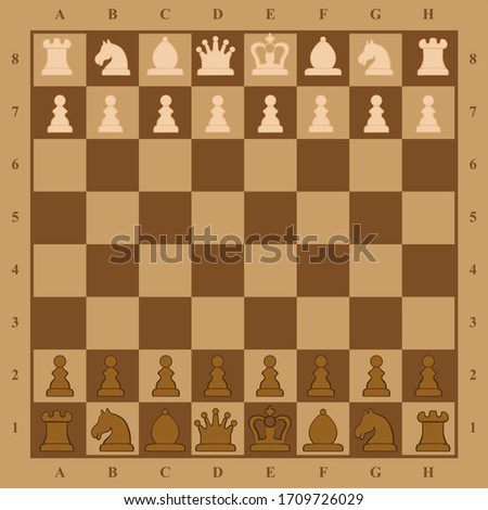 Picture of chessboard with chess figures on it. Flat design modern vector illustration concept of chess on chessboard. Strategic position and tactic for long-term success plan or goal. Isolated.