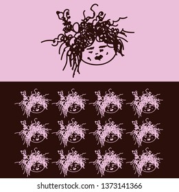 A picture of a child with black curly hair vector color drawing or illustration 