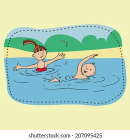 picture with children who swim in the river