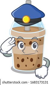 A picture of chocolate bubble tea performed as a Police officer
