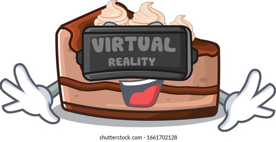 A Picture of chocolate cheesecake character wearing Virtual reality headset