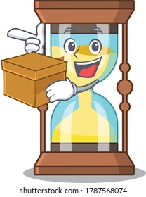 An picture of chronometer cartoon design concept holding a box