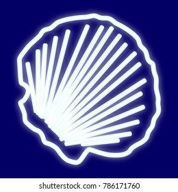 The picture of the clam shell. Icon with the effect of neon glow. Vector image.