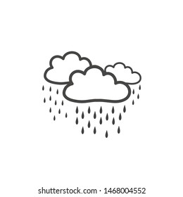 Picture of clouds with heavy rain. Symbol of the weather. Vector drawing by hand in the style of a doodle.