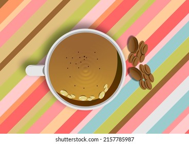 Picture of a coffee mug above on a bright pink gradient background.