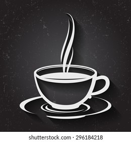 Picture of coffee on a black background. Coffee for posters and billboards. Monochrome drawing of coffee.